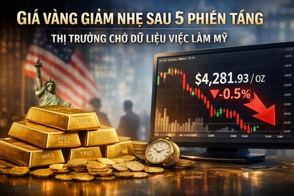 Giá vàng giảm nhẹ sau 5 phiên tăng, thị trường chờ dữ liệu việc làm Mỹ