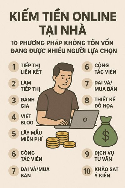 Kiếm tiền online tại nhà: 10 phương pháp không tốn vốn đang giúp hàng triệu người tăng thu nhập trong năm 2025 Kiếm tiền online tại nhà: 10 phương pháp không tốn vốn đang giúp hàng triệu người tăng thu nhập trong năm 2025