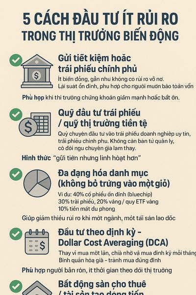 5 Cách đầu tư ít rủi ro trong thị trường biến động: Giữ vững tài sản giữa “sóng gió” kinh tế 5 Cách đầu tư ít rủi ro trong thị trường biến động: Giữ vững tài sản giữa “sóng gió” kinh tế