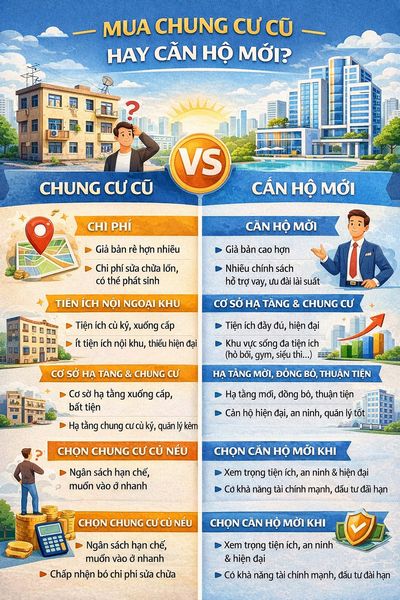 Mua chung cư cũ hay căn hộ mới: So sánh chi tiết để chọn lựa khôn ngoan